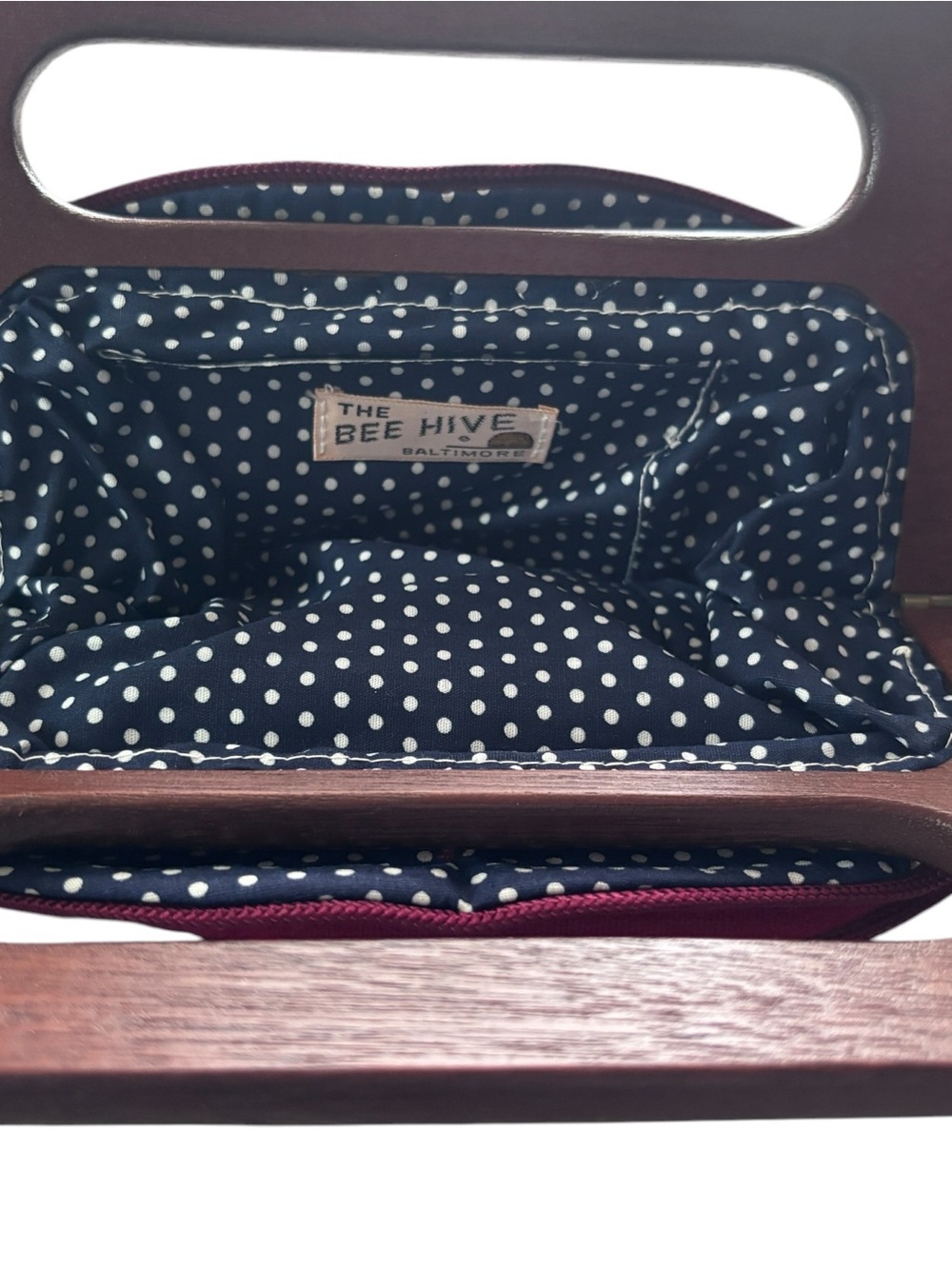 Structured Wooden-Handle Maroon Wristlet Clutch - Picture 7 of 7